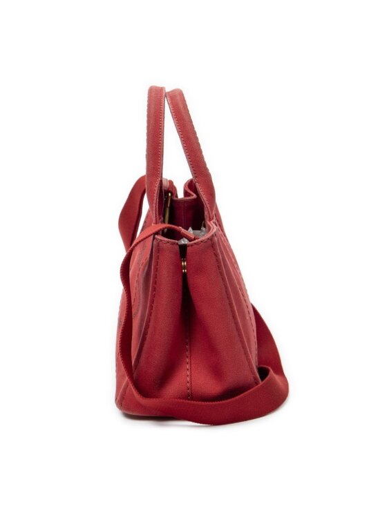 PRADA Logo Canapa Mini Canvas Hand Bag Tote Bag Red BN2439  Prada Canapa Small Tote Red Canvas